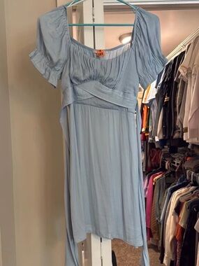 Francesca's Collections Light Blue Midi Dress with Wrap Waist
